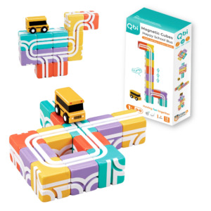 【新発売】Qbi(Qbi toy) Happy School Bus ハッピースクールバス 1歳以上向けセット ブロック12個 バス1台